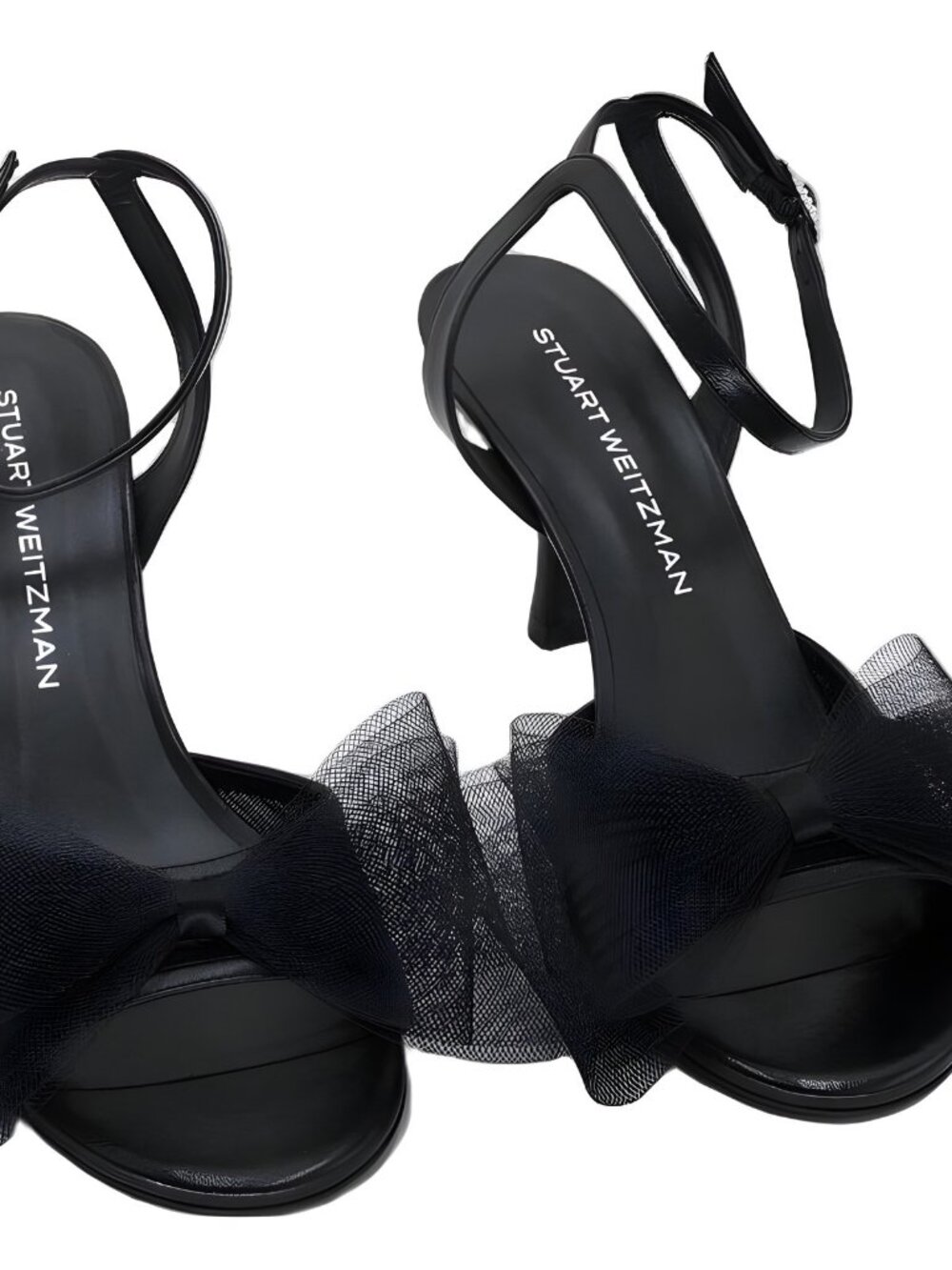 Stuart Weitzman Women's Black Blushing Bow Heeled Sandals Sz 9B US EU 39.5
